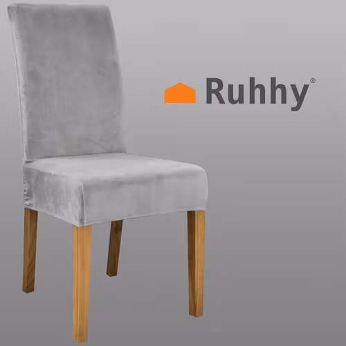 Stolsöverdrag grå sammet – elastiskt skydd för stolar