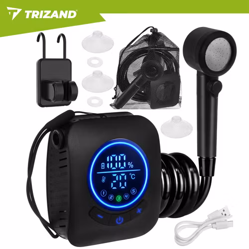 Campingdusch 8000mAh USB – TRIZAND med LED & justerbart tryck