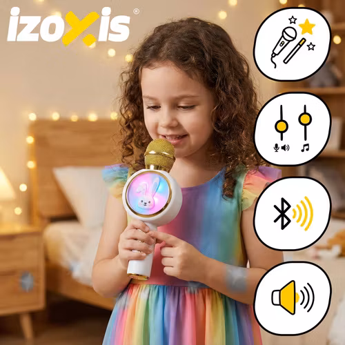 Karaoke mikrofon barn vit Bluetooth – Izoxis Rabbit med högtalare