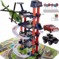 Parkeringsgarage leksak 4 våningar – med hiss, ljus & ljud