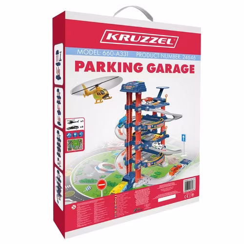 Parkeringsgarage leksak 4 våningar – med hiss, ljus & ljud