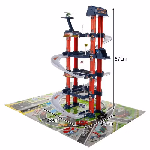 Parkeringsgarage leksak 4 våningar – med hiss, ljus & ljud