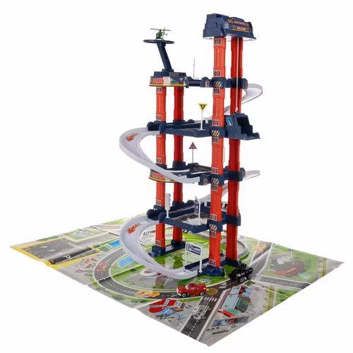 Parkeringsgarage leksak 4 våningar – med hiss, ljus & ljud