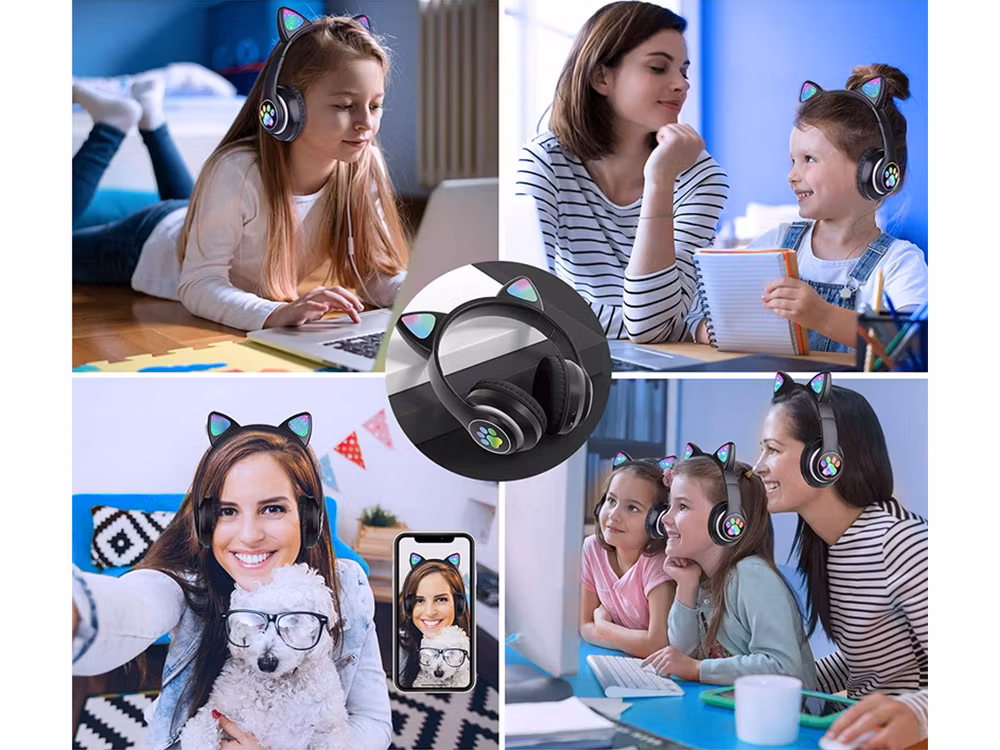 Bluetooth Hörlurar Kattöron LED | Trådlösa Hörlurar FM & MP3