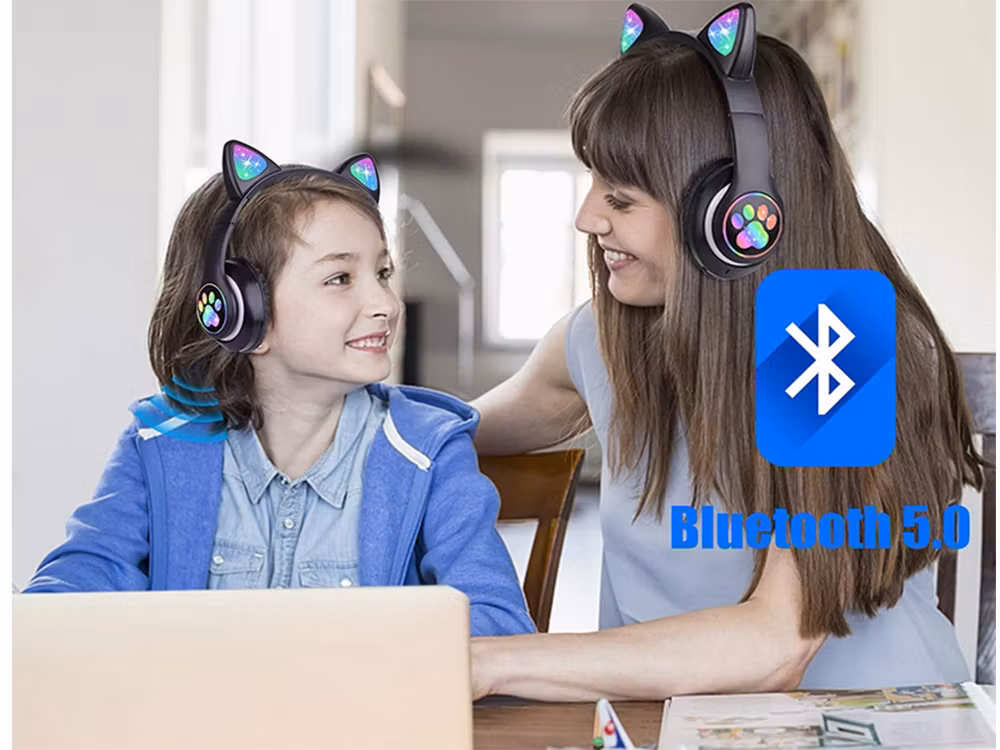 Bluetooth Hörlurar Kattöron LED | Trådlösa Hörlurar FM & MP3