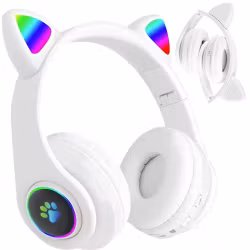 Bluetooth Hörlurar Kattöron LED Vit | Trådlösa FM & MP3