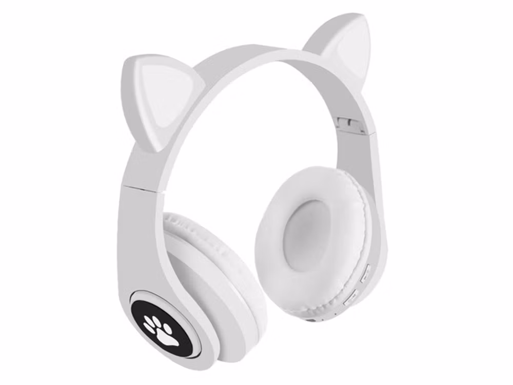 Bluetooth Hörlurar Kattöron LED Vit | Trådlösa FM & MP3