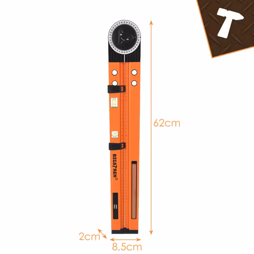 Justerbar Vinkelhake 3-i-1 BIGSTREN – Gradskiva & Vattenpass