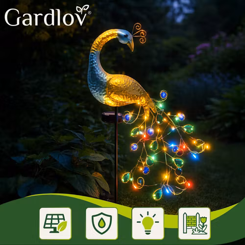 Solcellslampa Påfågel 40 LED – Trädgårdsbelysning IP44