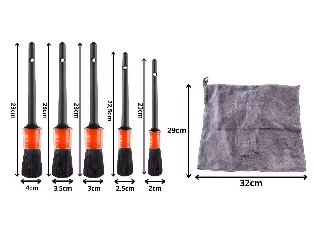 Detailingborstar 5-pack + Mikrofiberduk – Bilrengöring