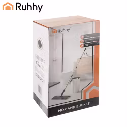 Platt mopp med hink 8,5L – RUHHY tvåkammars system + 3 moppar