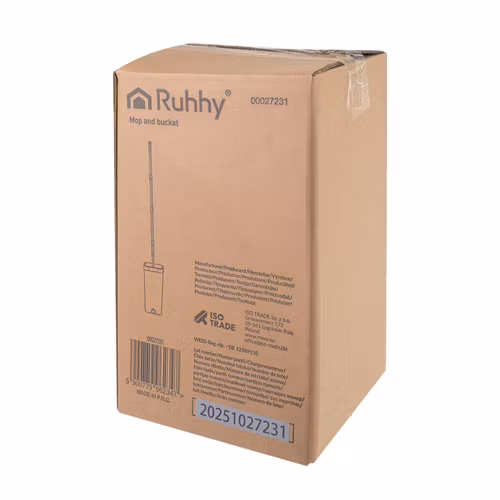 Platt mopp med hink 8,5L – RUHHY tvåkammars system + 3 moppar