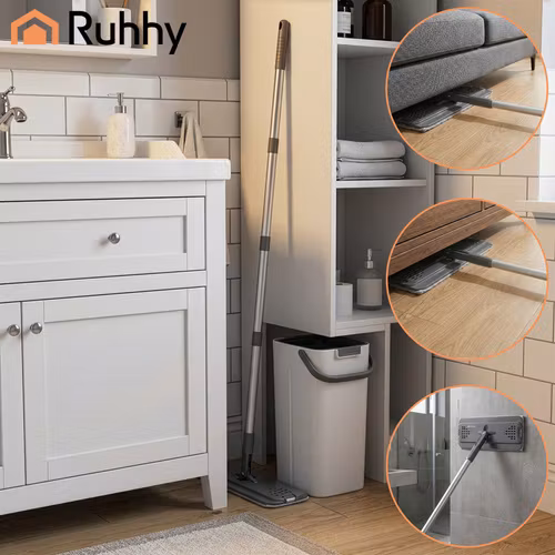 Platt mopp med hink 8,5L – RUHHY tvåkammars system + 3 moppar