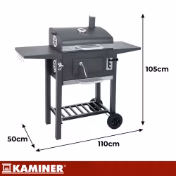 Kulgrill med låg og termometer – KAMINER grill med støbejernsrist