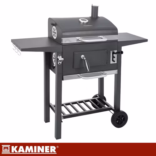 Kolgrill med lock och termometer – KAMINER grill med gjutjärnsgaller