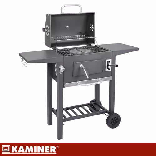 Kolgrill med lock och termometer – KAMINER grill med gjutjärnsgaller