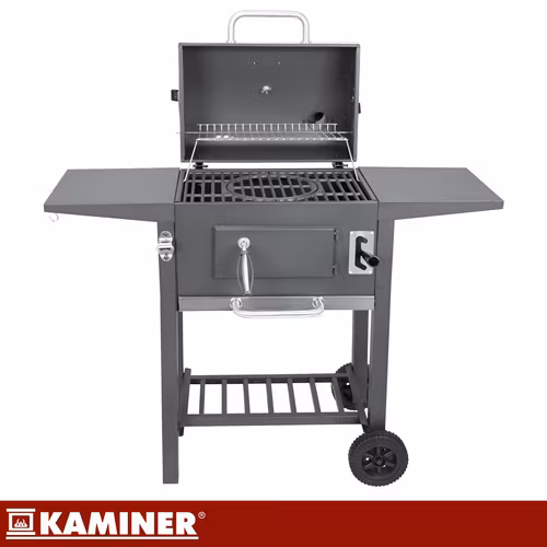 Kolgrill med lock och termometer – KAMINER grill med gjutjärnsgaller
