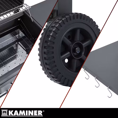 Kolgrill med lock och termometer – KAMINER grill med gjutjärnsgaller