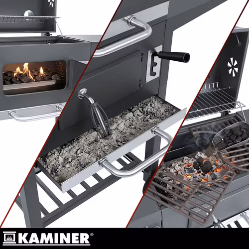 Kolgrill med lock och termometer – KAMINER grill med gjutjärnsgaller