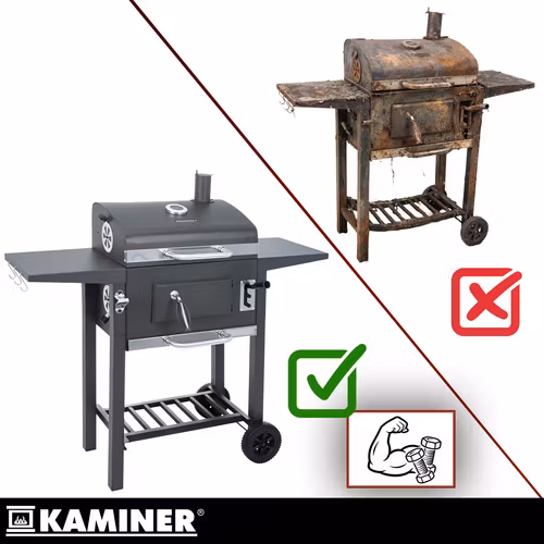 Kolgrill med lock och termometer – KAMINER grill med gjutjärnsgaller