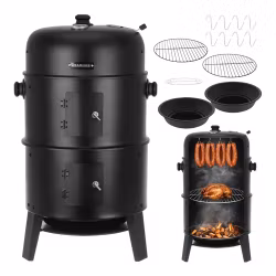 Kolgrill med smoker 3-i-1 – KAMINER grill med termometer och rökfunktion