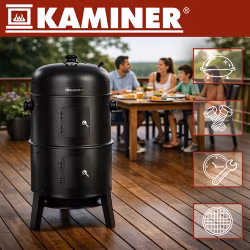 Kullgrill med røykfunksjon 3-i-1 – KAMINER-grill med termometer og røykfunksjon