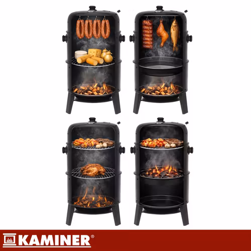 Kolgrill med smoker 3-i-1 – KAMINER grill med termometer och rökfunktion