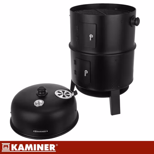 Kolgrill med smoker 3-i-1 – KAMINER grill med termometer och rökfunktion