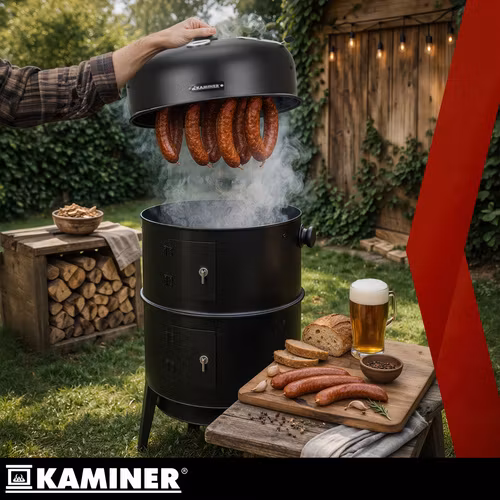 Kolgrill med smoker 3-i-1 – KAMINER grill med termometer och rökfunktion