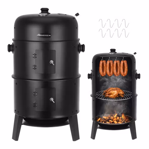 Kolgrill med smoker 3-i-1 – KAMINER grill med termometer och rökfunktion