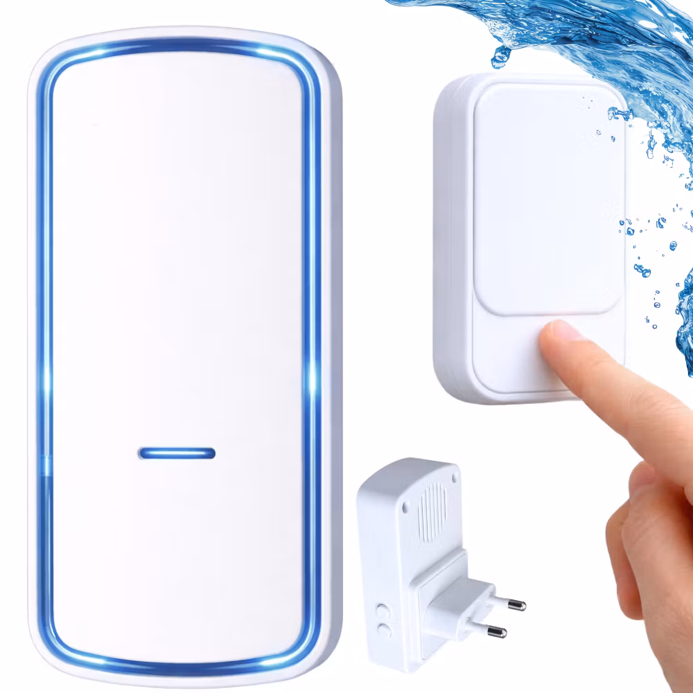 Wireless doorbell without battery white – kinetic 130 m IP68