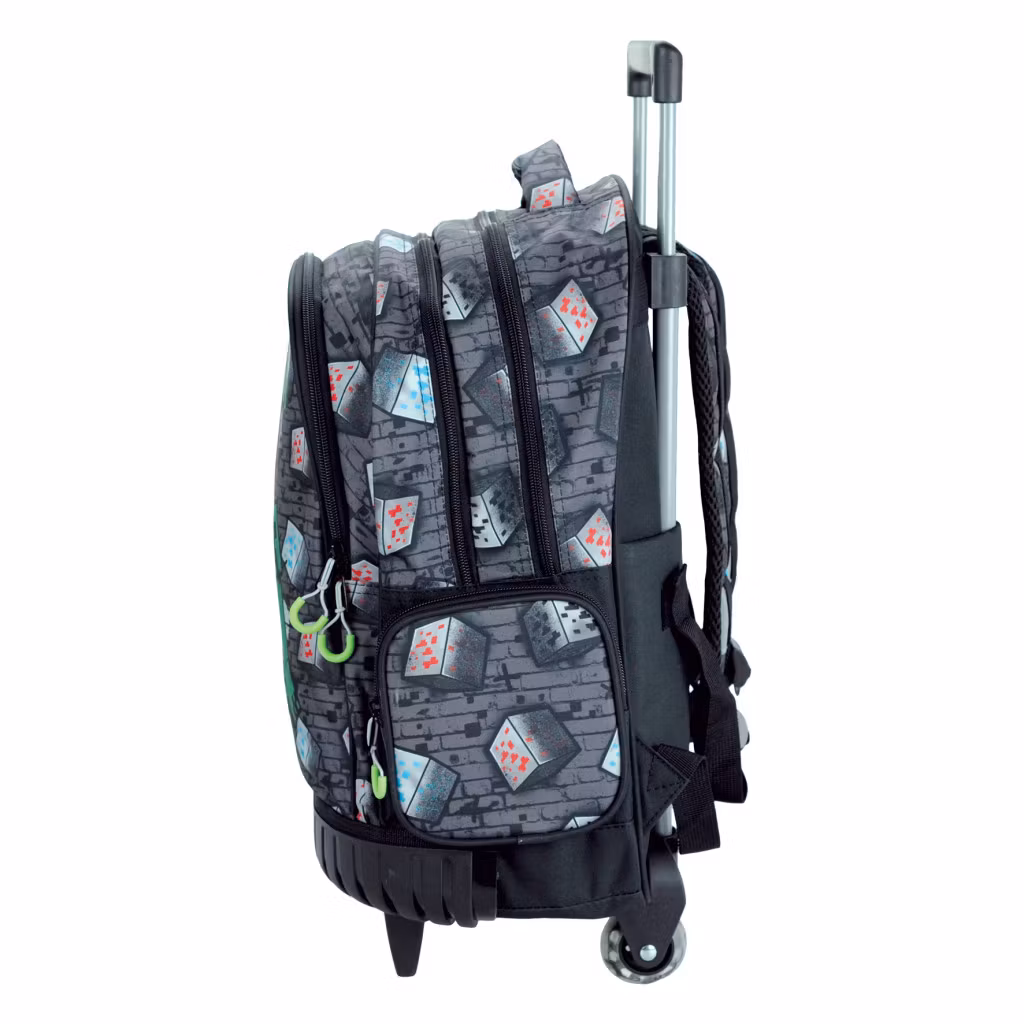 Minecraft rullande skolväska 46 cm – grå ryggsäck med hjul