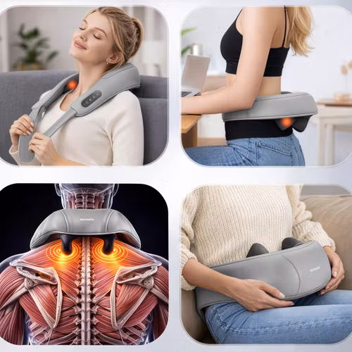 Shiatsu nackmassageapparat trådlös – Isomedix med värme USB-C
