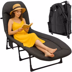 Folding camping bed with mattress – 150 kg