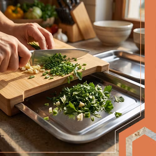 Skärbräda bambu med behållare – köksbräda