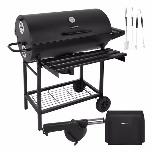 Stor kolgrill med lock & hyllor – Kaminer trädgårdsgrill