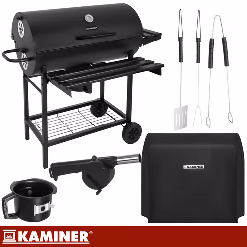 Stor kolgrill med lock & hyllor – Kaminer trädgårdsgrill