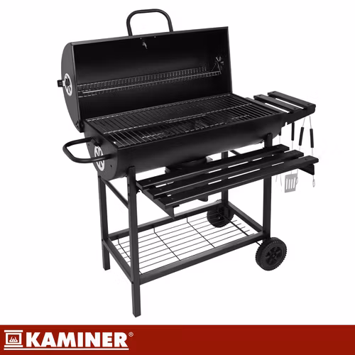 Stor kolgrill med lock & hyllor – Kaminer trädgårdsgrill