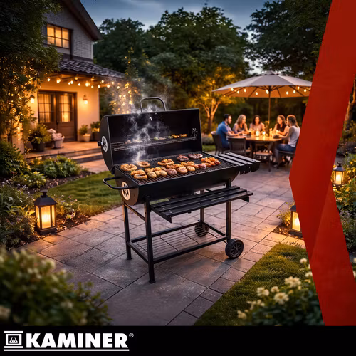 Stor kolgrill med lock & hyllor – Kaminer trädgårdsgrill