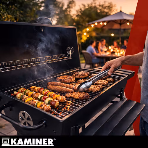 Stor kolgrill med lock & hyllor – Kaminer trädgårdsgrill