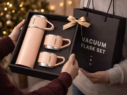 Termos 400 ml med 3 muggar – rostfri & resevänlig -ROSA