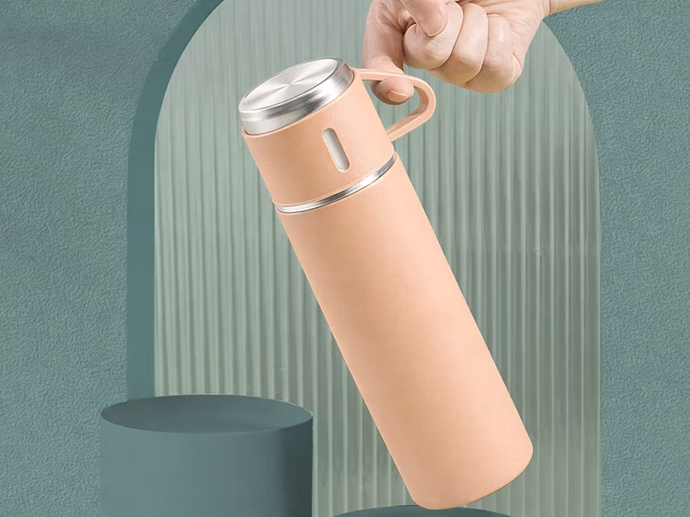 Termos 400 ml med 3 muggar – rostfri & resevänlig -ROSA