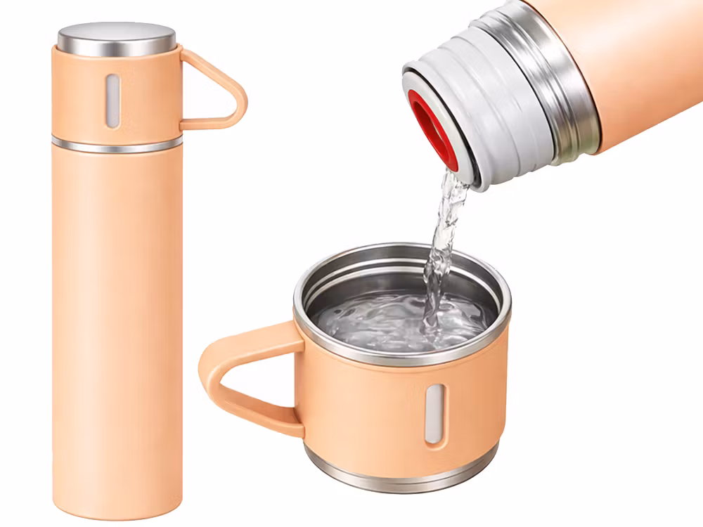 Termos 400 ml med 3 muggar – rostfri & resevänlig -ROSA