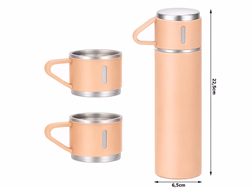 Termos 400 ml med 3 muggar – rostfri & resevänlig -ROSA