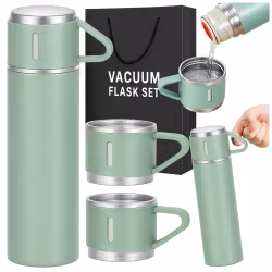 Termos 400 ml med 3 muggar – rostfri termos grön