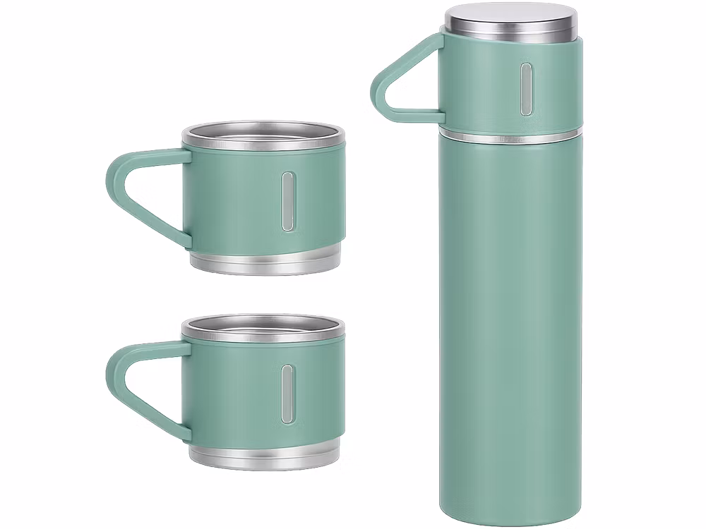 Termos 400 ml med 3 muggar – rostfri termos grön
