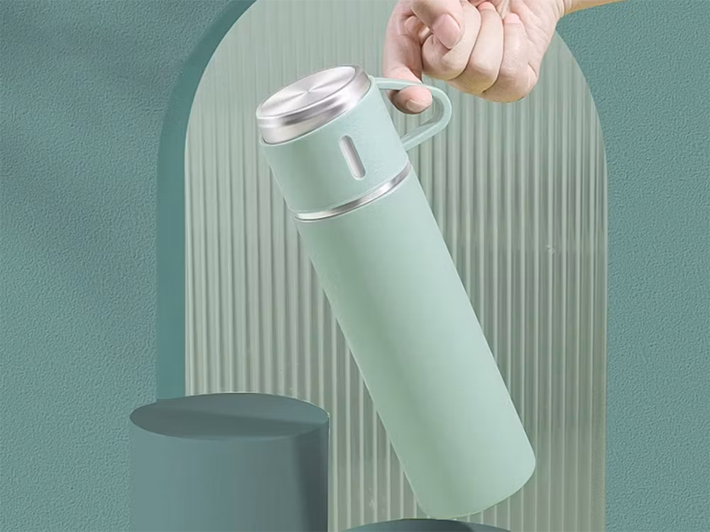 Termos 400 ml med 3 muggar – rostfri termos grön