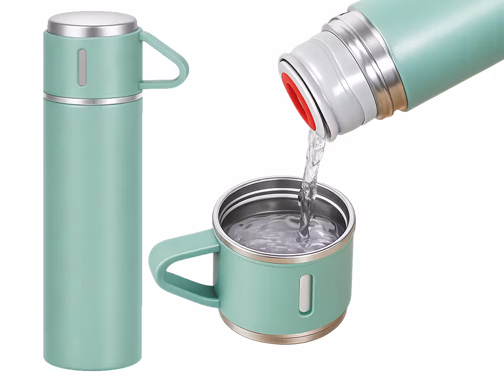 Termos 400 ml med 3 muggar – rostfri termos grön