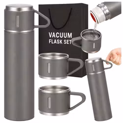 Termos 400 ml med 3 muggar – rostfri termos grå