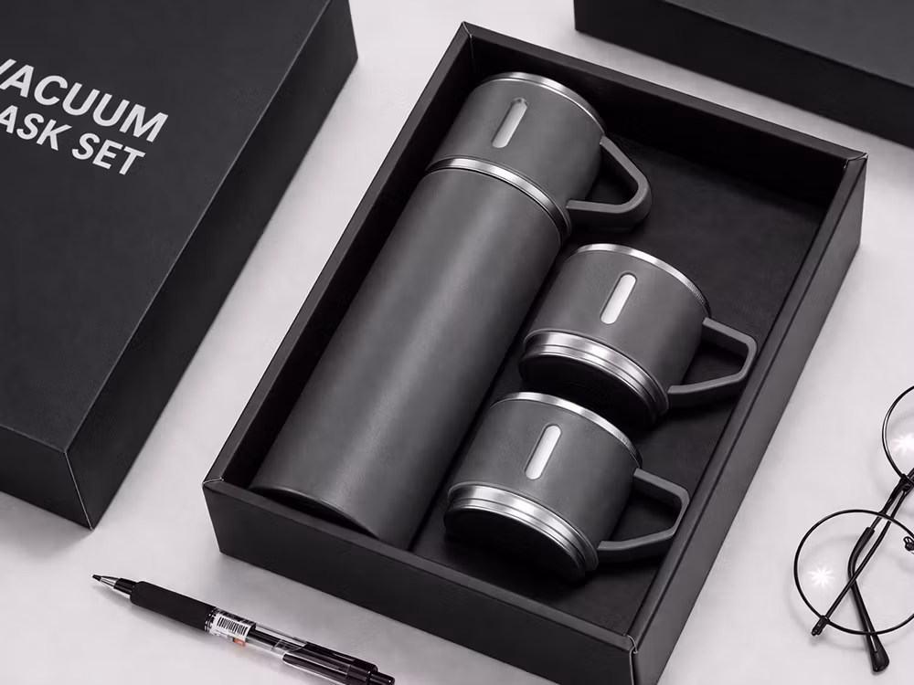 Termos 400 ml med 3 muggar – rostfri termos grå